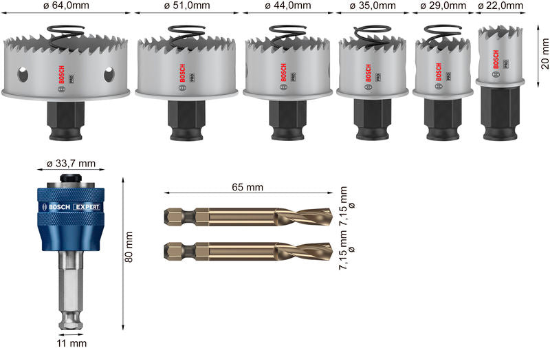 BOSCH Set PRO Sheet Metal PC Plus testera za otvore, 8 kom. - Testera za otvore P SM B 8P Set (2608594474)-SBT Alati Beograd