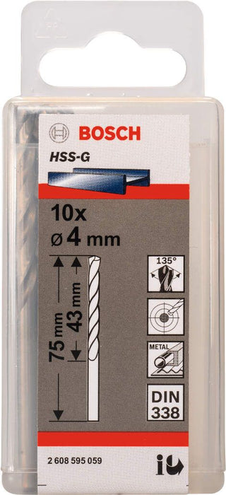 Bosch burgija za metal HSS-G, DIN 338 4 x 43 x 75 mm pakovanje od 10 komada - 2608595059