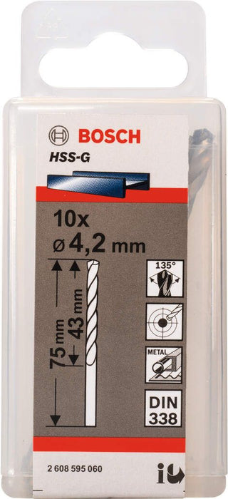 Bosch burgija za metal HSS-G, DIN 338 4,2 x 43 x 75 mm pakovanje od 10 komada - 2608595060