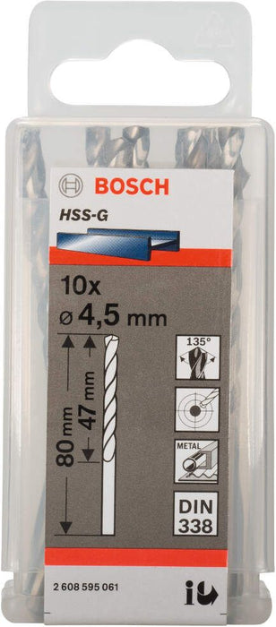 Bosch burgija za metal HSS-G, DIN 338 4,5 x 47 x 80 mm pakovanje od 10 komada - 2608595061