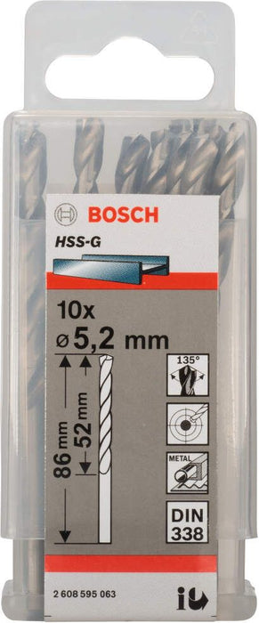 Bosch burgija za metal HSS-G, DIN 338 5,2 x 52 x 86 mm pakovanje od 10 komada - 2608595063