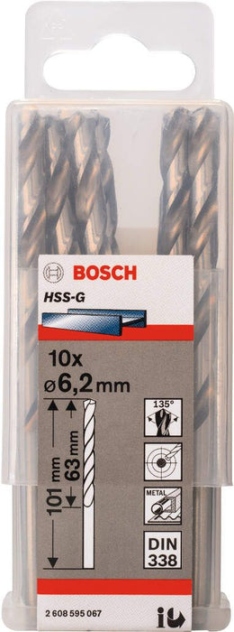Bosch burgija za metal HSS-G, DIN 338 6,2 x 63 x 101 mm pakovanje od 10 komada - 2608595067