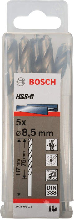 Bosch burgija za metal HSS-G, DIN 338 8,5 x 75 x 117 mm pakovanje od 5 komada - 2608595073