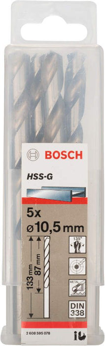 Bosch burgija za metal HSS-G, DIN 338 10,5 x 87 x 133 mm pakovanje od 5 komada - 2608595078