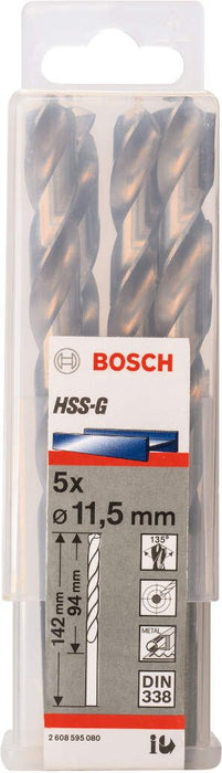 Bosch burgija za metal HSS-G, DIN 338 11,5 x 94 x 142 mm pakovanje od 5 komada - 2608595080