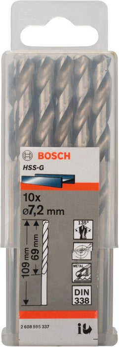 Bosch burgija za metal HSS-G, DIN 338 7,2 x 109 x 69 mm pakovanje od 10 komada - 2608595337