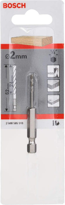 Bosch spiralna burgija za drvo, 1/4" šestostrana drška 2 x 24 x 62 mm - 2608595518