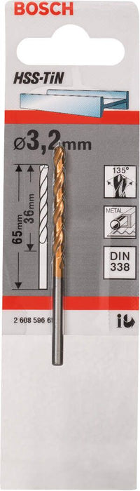 Bosch burgija za metal HSS-TiN, DIN 338 3,2 x 36 x 65 mm pakovanje od 1 komada - 2608596683