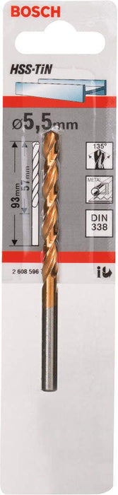 Bosch burgija za metal HSS-TiN, DIN 338 5,5 x 57 x 93 mm pakovanje od 1 komada - 2608596706