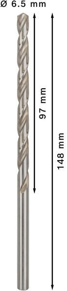 BOSCH PRO Metal HSS-G spiralna burgija velike dužine, 6,5×97×148 mm, 5 kom. - Burgija za metal HSS-G,DIN340 6,5x97x139 (2608596824)-SBT Alati Beograd