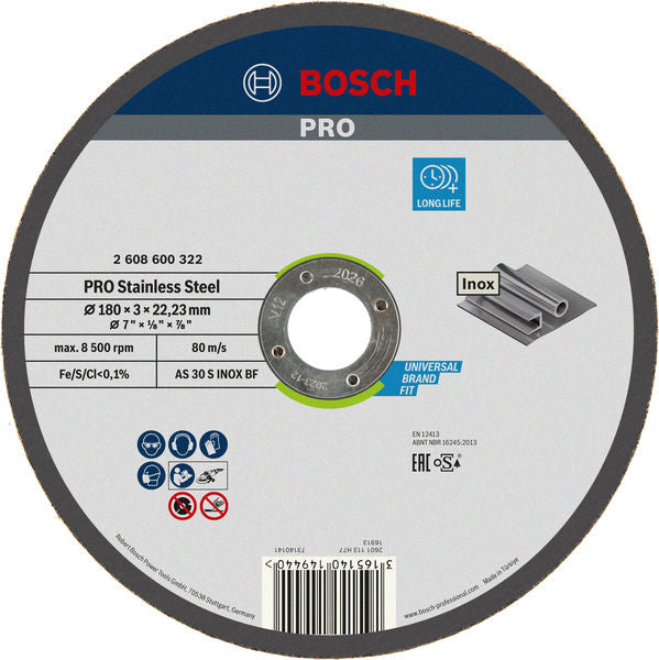 BOSCH PRO Stainless Steel rezna ploča, 180×3×22,23 mm - Rez.ploča ravna AS 30 S INOX BF,180,3 (2608600322)-SBT Alati Beograd
