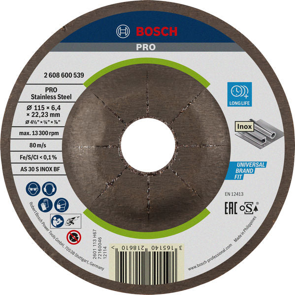 BOSCH PRO Stainless Steel brusni disk, 115×6×22,23 mm - Brus.ploča ispupčena AS30S INOX BF,115x6 (2608600539)-SBT Alati Beograd