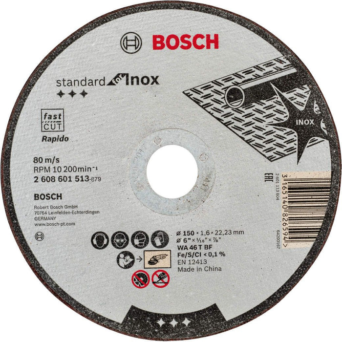 Bosch rezna ploča ravna Standard for Inox WA 46 T BF, 150 mm, 22,23 mm, 1,6 mm - 2608601513