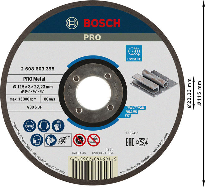 BOSCH PRO Metal lepljena rezna ploča, 115×3×22,23 mm - Br.disk,ExpForMetal115x3x22.23mm,ravna (2608603395)-SBT Alati Beograd