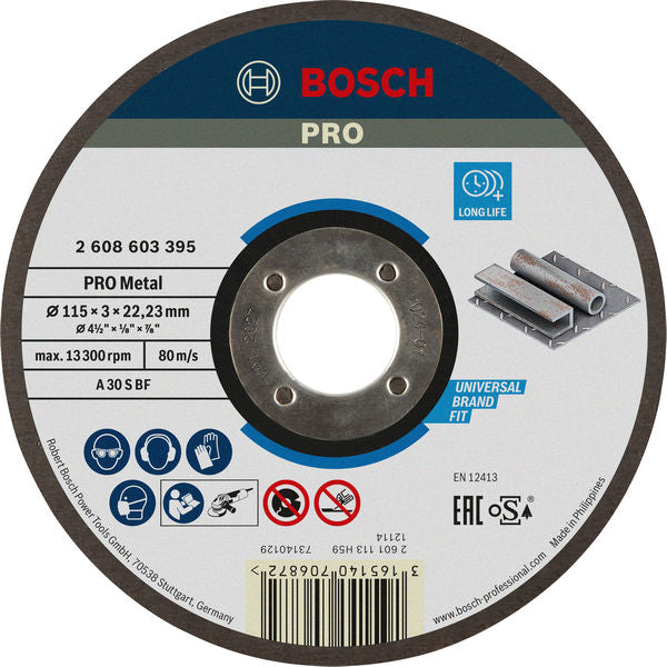BOSCH PRO Metal lepljena rezna ploča, 115×3×22,23 mm - Br.disk,ExpForMetal115x3x22.23mm,ravna (2608603395)-SBT Alati Beograd