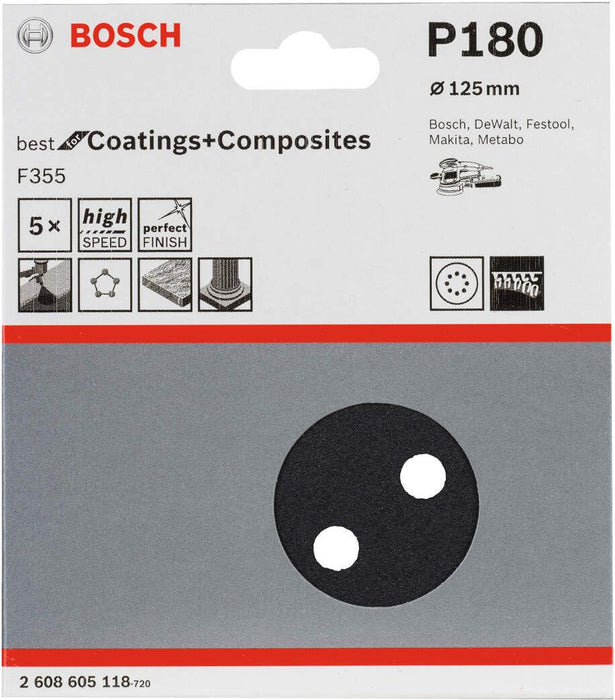 Bosch brusni list F355, 125mm granulacija 180; pakovanje od 5 komada - 2608605118