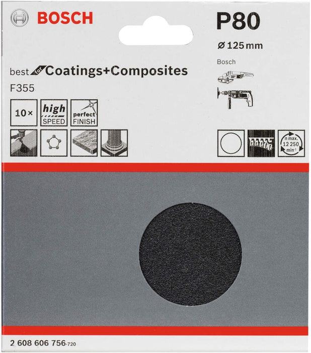 Bosch 10-delni set brusnih listova F355 125 mm, 80 pakovanje od 10 komada - 2608606756