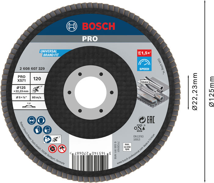 BOSCH PRO X571 lamelna brusna ploča, ravan, 125 mm, G120 - Lam.Br.disk-ravni; BestForMetal125,P120 (2608607329)-SBT Alati Beograd