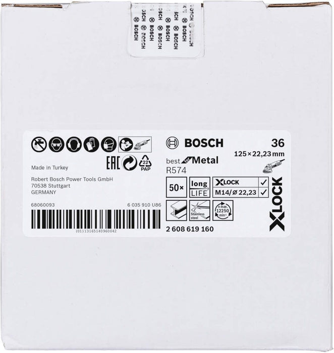 Bosch X-LOCK vlaknaste brusne ploče, Ø125 mm, G 36, R574, Best for Metal, 1 komad - 2608619160