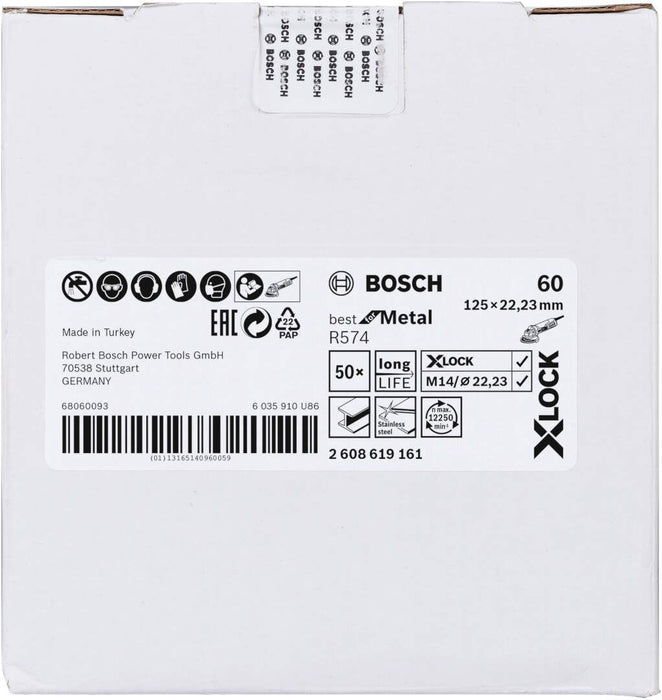 Bosch X-LOCK vlaknaste brusne ploče, Ø125 mm, G 60, R574, Best for Metal, 1 komad - 2608619161