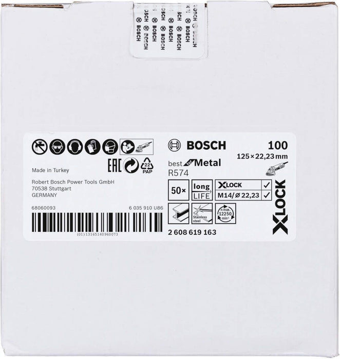 Bosch X-LOCK vlaknaste brusne ploče, Ø125 mm, G 100, R574, Best for Metal, 1 komad - 2608619163