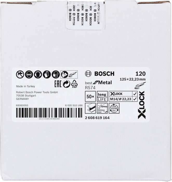 Bosch X-LOCK vlaknaste brusne ploče, Ø125 mm, G 120, R574, Best for Metal, 1 komad - 2608619164