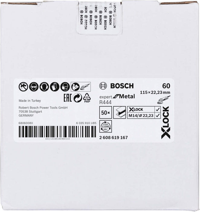 Bosch X-LOCK vlaknaste brusne ploče, Ø115 mm, G 60, R444, Expert for Metal, 1 komad - 2608619167