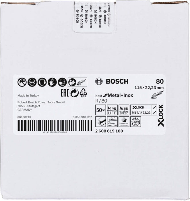 Bosch X-LOCK vlaknasta ploča, 115 mm, G80, zvezdasta rupa, R780 Best for Metal + Inox - 2608619180
