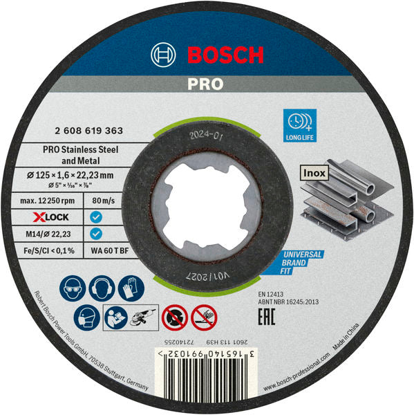 BOSCH PRO Stainless Steel and Metal lepljena rezna ploča, 125×1,6×22,23 mm, X-Lock, ravna, 10 kom. - (2608619364)-SBT Alati Beograd
