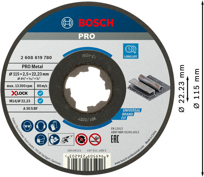 BOSCH PRO Metal lepljena rezna ploča, 115×2,5×22,23 mm, X-Lock, ravna - X-LOCK rez ploča rav 115x2,5 mm SfMetal (2608619780)-SBT Alati Beograd