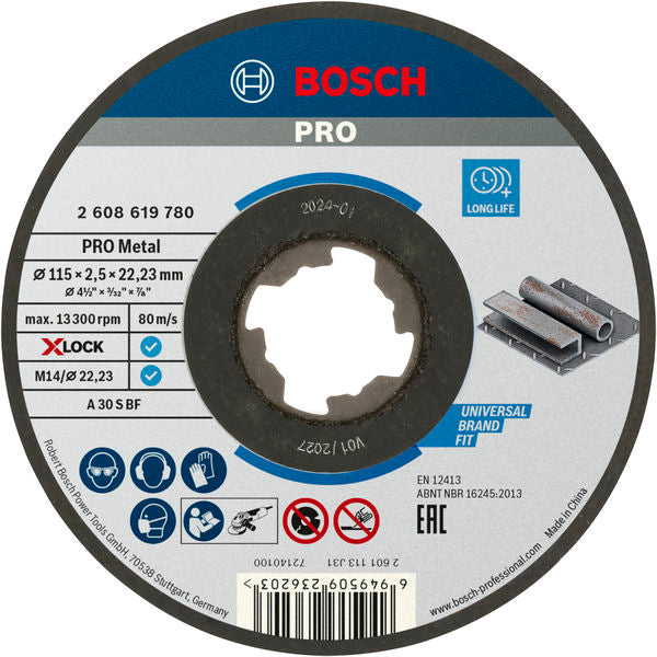 BOSCH PRO Metal lepljena rezna ploča, 115×2,5×22,23 mm, X-Lock, ravna - X-LOCK rez ploča rav 115x2,5 mm SfMetal (2608619780)-SBT Alati Beograd