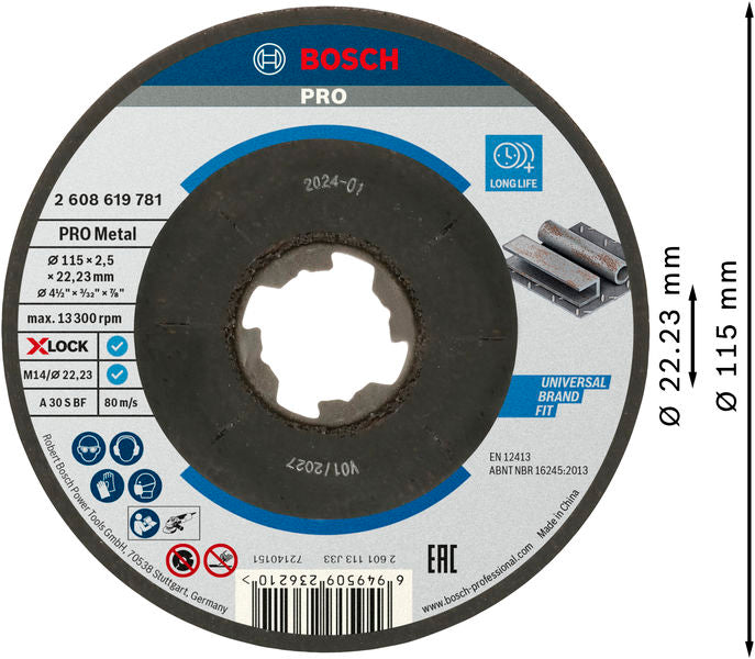 BOSCH PRO Metal lepljena rezna ploča, 115×2,5×22,23 mm, X-Lock, sa uvučenim centrom - X-LOCK rez ploča izv 115x2,5 mm SfMetal (2608619781)-SBT Alati Beograd