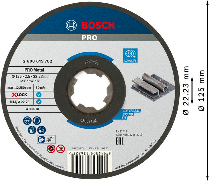 BOSCH PRO Metal lepljena rezna ploča, 125×2,5×22,23 mm, X-Lock, ravna - X-LOCK rez ploča rav 125x2,5 mm SfMetal (2608619782)-SBT Alati Beograd