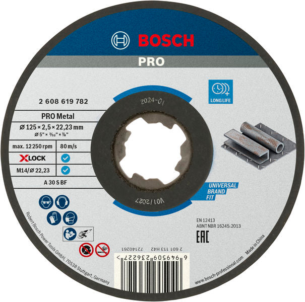 BOSCH PRO Metal lepljena rezna ploča, 125×2,5×22,23 mm, X-Lock, ravna - X-LOCK rez ploča rav 125x2,5 mm SfMetal (2608619782)-SBT Alati Beograd