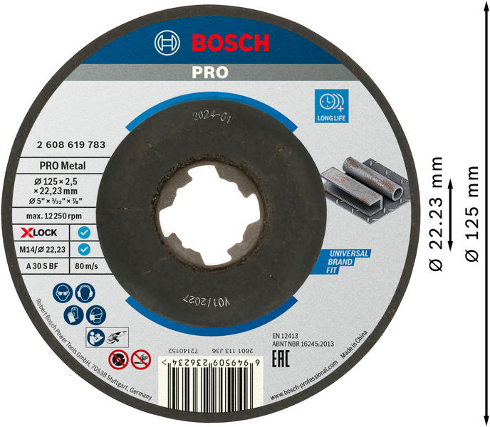 BOSCH PRO Metal lepljena rezna ploča, 125×2,5×22,23 mm, X-Lock, sa uvučenim centrom - X-LOCK rez ploča izv 125x2,5 mm SfMetal (2608619783)-SBT Alati Beograd