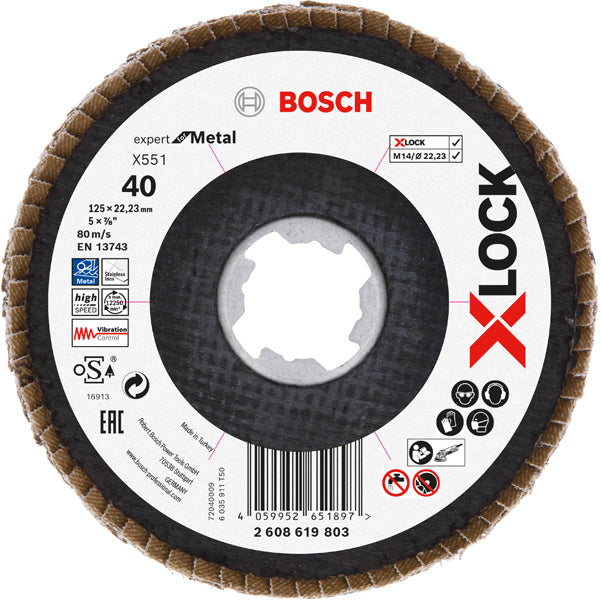 BOSCH X-LOCK lamelna brusna ploča X551, Expert for Metal - X-LOCK flap disk X551 P40 125 mm ugaoni (2608619803)-SBT Alati Beograd