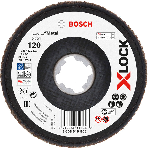 BOSCH X-LOCK lamelna brusna ploča X551, Expert for Metal - X-LOCK flap disk X551 P120 125 mm ugaoni (2608619806)-SBT Alati Beograd
