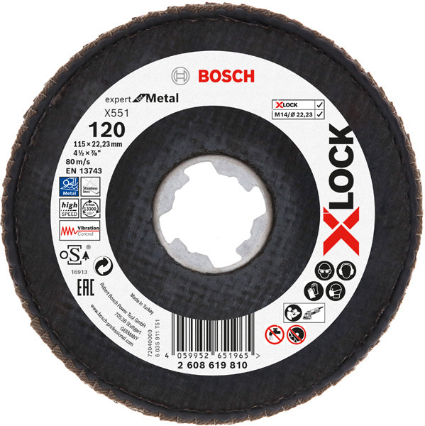BOSCH X-LOCK lamelna brusna ploča X551, Expert for Metal - X-LOCK flap disk X551 P120 115 mm ugaoni (2608619810)