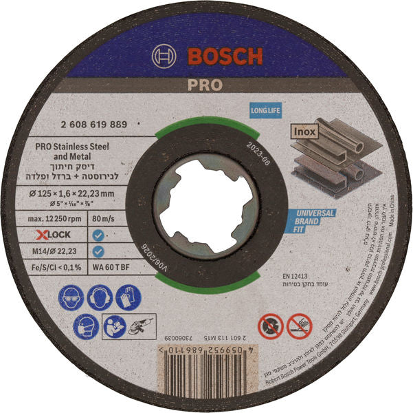 BOSCH PRO Stainless Steel and Metal X-Lock Cutting Disc, 125 x 1.6 x 22.23 mm - Disk za bruš. sa razdva. PRO SS & Metal (2608619889)-SBT Alati Beograd