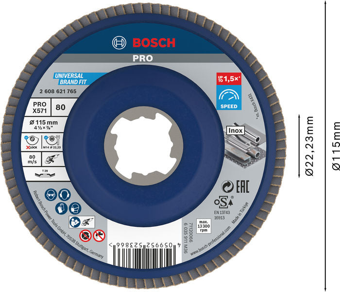 BOSCH PRO X571 lamelna brusna ploča, pod uglom, 115 mm, G80, X-Lock - (2608621765)-SBT Alati Beograd