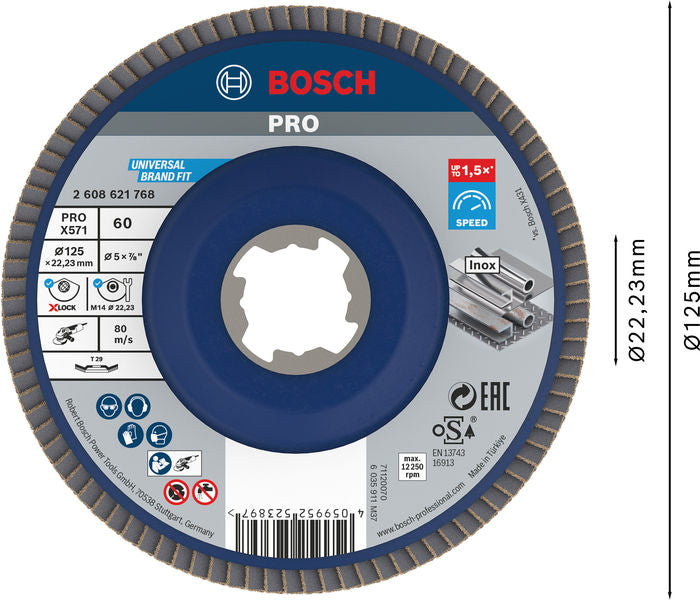 BOSCH PRO X571 lamelna brusna ploča, pod uglom, 125 mm, G60, X-Lock - (2608621768)-SBT Alati Beograd
