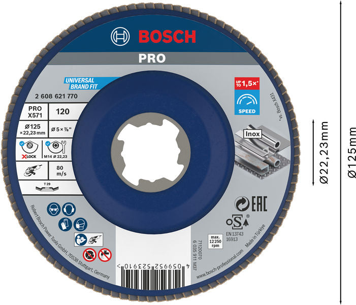 BOSCH PRO X571 lamelna brusna ploča, pod uglom, 125 mm, G120, X-Lock -   (2608621770)