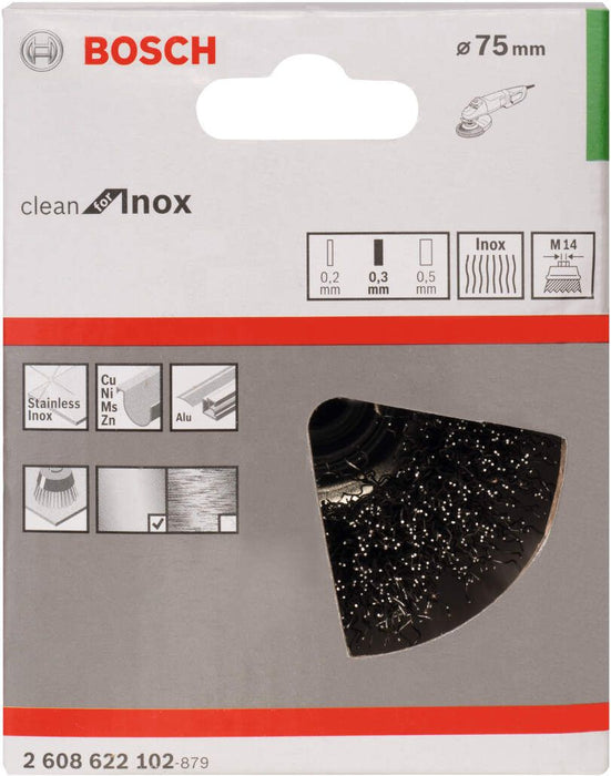 Bosch lončasta četka, nerđajuća 75 mm, 0,3 mm, M14 - 2608622102
