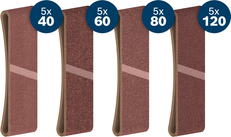 BOSCH PRO X440 brusna traka, 75×533 mm, G5×40/5×60/5×80/5×120, 20 delova - (2608623335)-SBT Alati Beograd