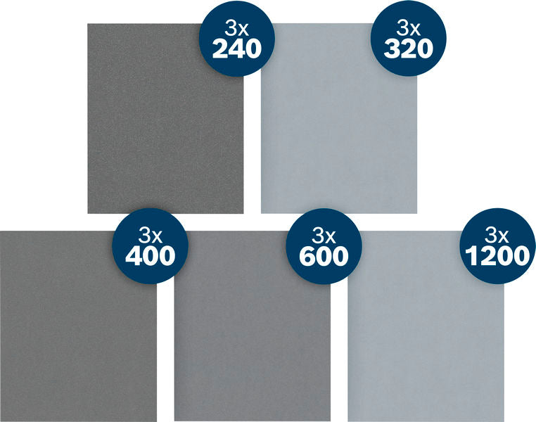 BOSCH PRO C355 brusni list, 230×280 mm, G3×240/3×320/3×400/3×600/3×1200, 15 delova - (2608623337)-SBT Alati Beograd