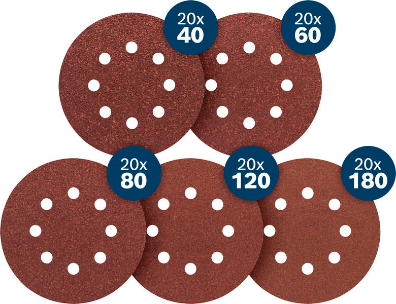 BOSCH C430 brusni list, 125 mm, G20×40/20×60/20×80/20×120/20×180, 100 delova - (2608623340)-SBT Alati Beograd