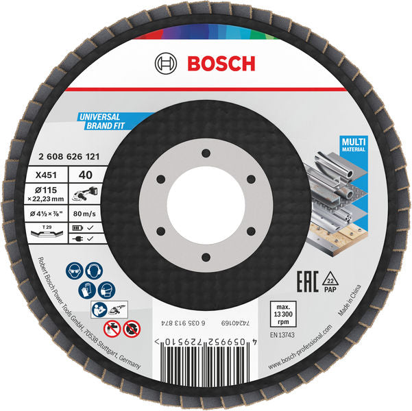BOSCH X451 lamelna brusna ploča, 115×22,23 mm, G40, T29, 60 delova - Lepezasta brusna ploča X451 115mm T29 G4 (2608626121)-SBT Alati Beograd