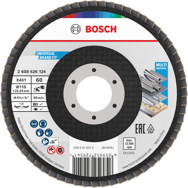 BOSCH X451 lamelna brusna ploča, 115×22,23 mm, G60, T29, 15 delova - Lepezasta brusna ploča X451 115mm T29 G6 (2608626124)-SBT Alati Beograd