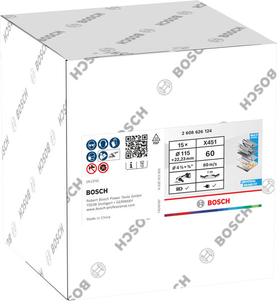 BOSCH X451 lamelna brusna ploča, 115×22,23 mm, G60, T29, 15 delova - Lepezasta brusna ploča X451 115mm T29 G6 (2608626124)-SBT Alati Beograd