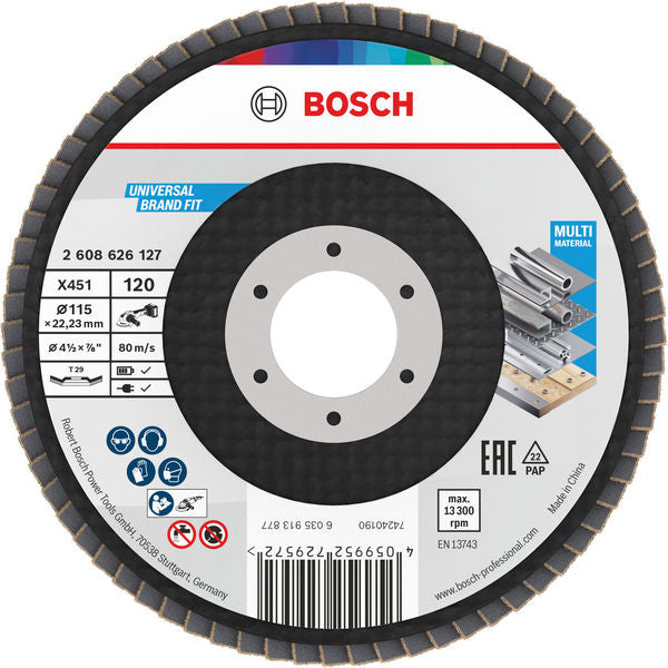 BOSCH X451 lamelna brusna ploča, 115×22,23 mm, G120, T29, 60 delova - Lepezasta brusna ploča X451 115mm T29 12 (2608626127)-SBT Alati Beograd